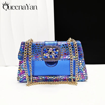 Italian Fashion Design Shoes and Bags Matching Set 2025 Peep Toe High Heels Blue Color Rhinestones Women Shoes for Party