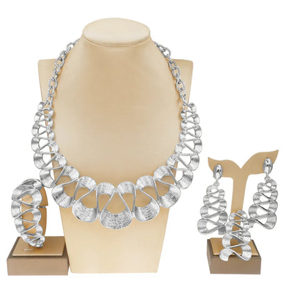 Dubai Gold Plated Jewelry Women Necklace Set Regular Round Pendant Brushed Glossy Bracelet Earrings Wedding Bijoux SYHOL