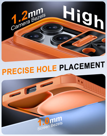 With Card Holder Sliding Camera Cover And Stand For iPhone 17 Pro/17 Pro Max Phone Case, Anti-Fall PC+TPU Wallet Case-Orange