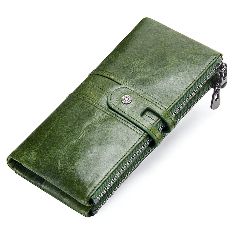 Men Clutch Wallet Genuine Leather Long Wallet Hasp Card Holder Vintage Male Zipper Coin Purse Money Clip Women Purse