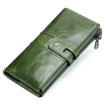 Men Clutch Wallet Genuine Leather Long Wallet Hasp Card Holder Vintage Male Zipper Coin Purse Money Clip Women Purse