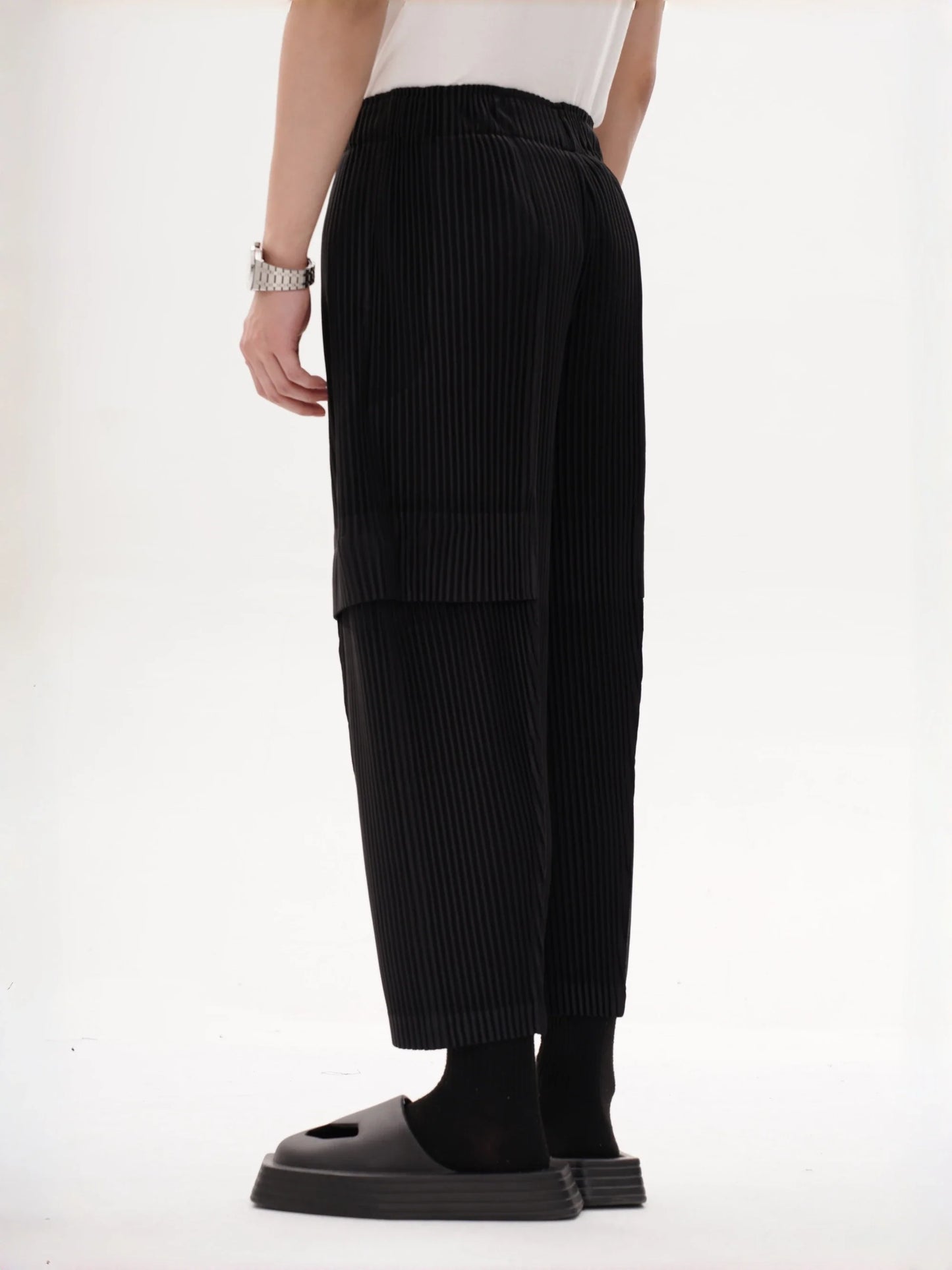 Pleated Cargo Pants Men Loose Fit Nine-Point Trousers Fashion Casual Streetwear Hip Hop Pants