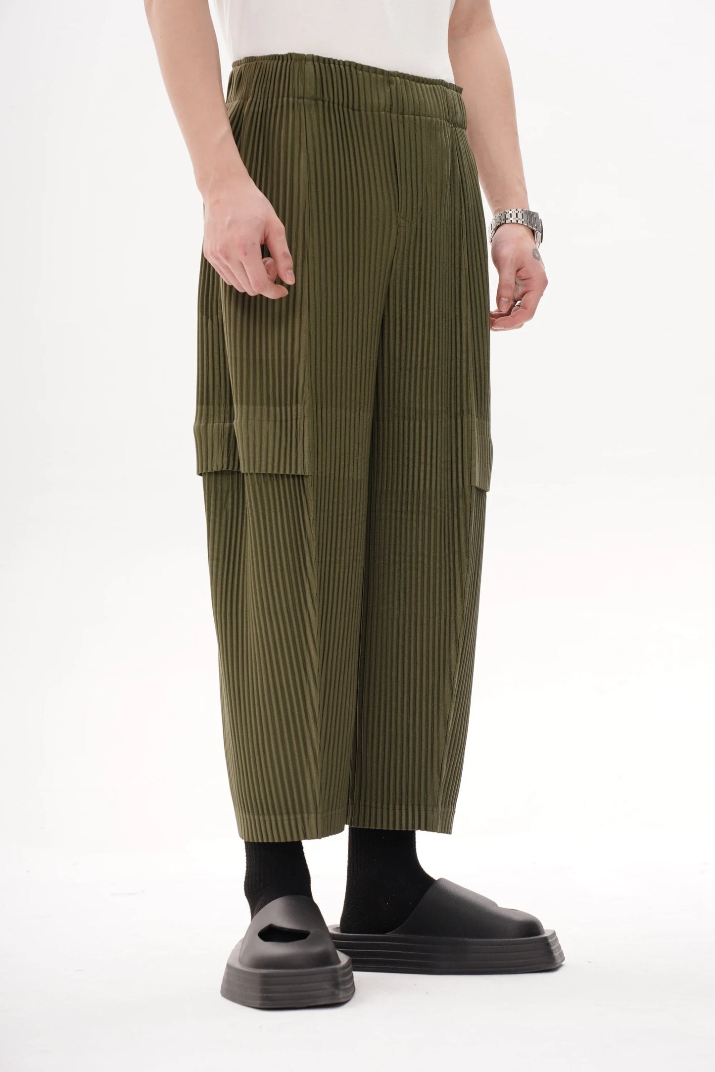 Pleated Cargo Pants Men Loose Fit Nine-Point Trousers Fashion Casual Streetwear Hip Hop Pants