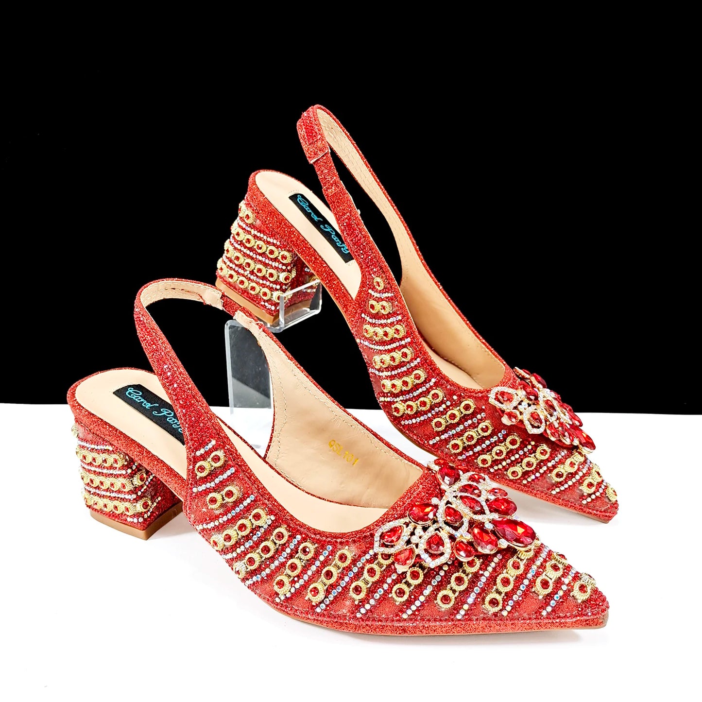 Dazzling Dreams: Full Rhinestone High Heels and Coordinated Bag for Timeless Style