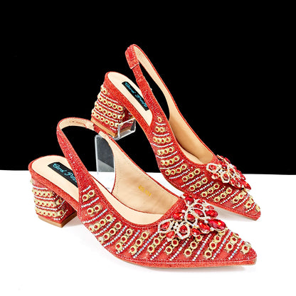 Dazzling Dreams: Full Rhinestone High Heels and Coordinated Bag for Timeless Style