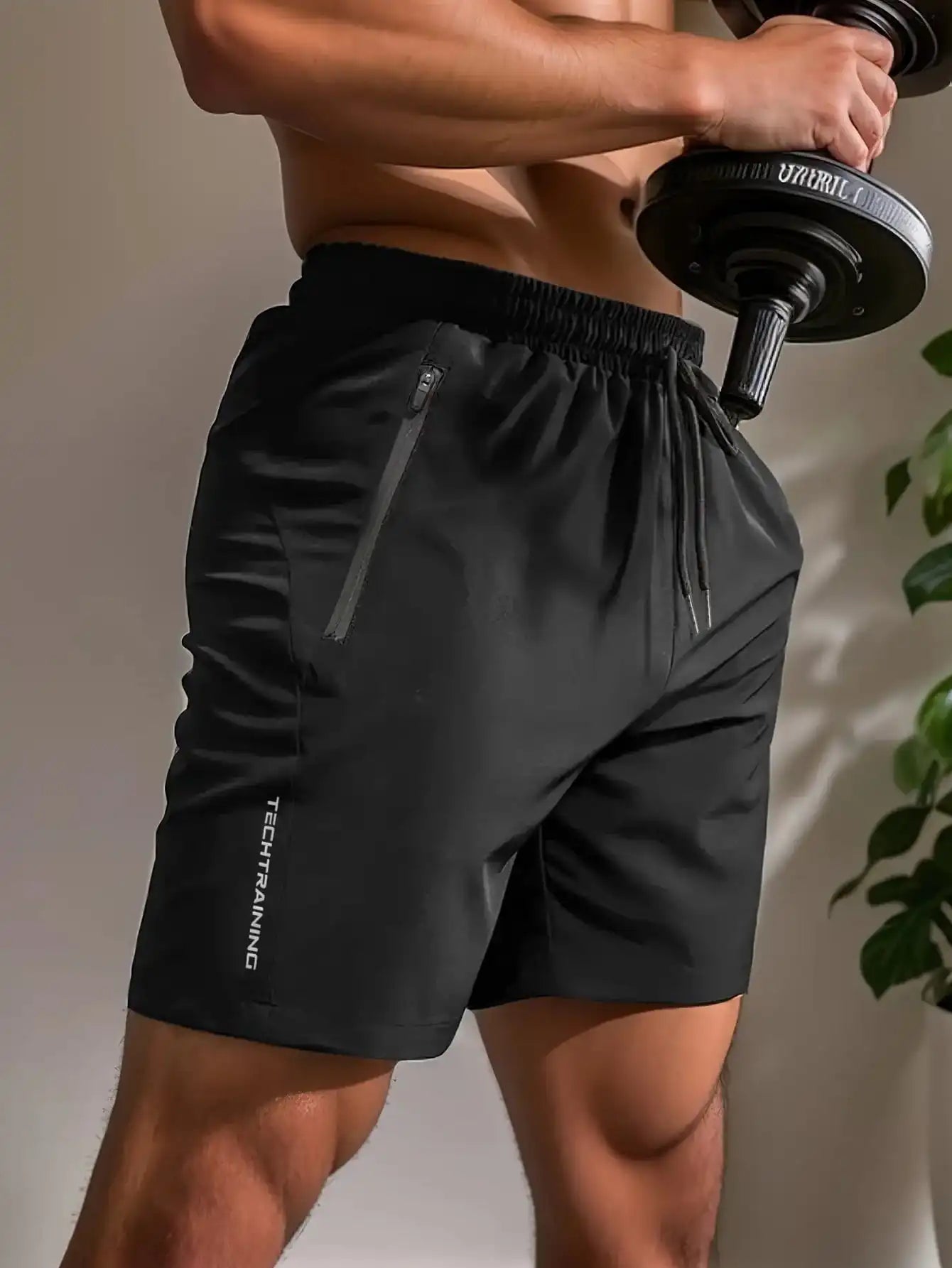 Men's Five-Piece Shorts, Sports, Fitness, Swimming, with Zipper Pockets, Quick-Drying, Casual, Breathable, Drawstring Shorts, Suitable for Summer Outdoor Sports, Fitness Training, Home Leisure, Beach Vacation