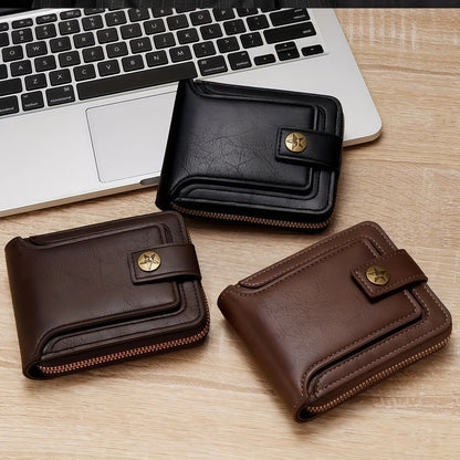 Custom Name Men's PU Wallet, Compact Metal Texture Zip Card Case with Coin Pocket, Personalized Gift, Fashion Daily Accessory