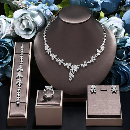 Classic rectangular cubic zirconia wedding necklace and earring set Dubai Nigeria CZ Bridal Jewelry Set