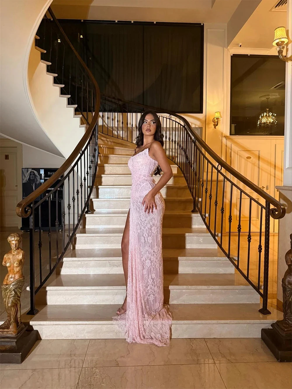 Customized Pink Mermaid Side High Split Pleats Prom Dress Sleeveless Vestidos De Noche Floor-Length Formal Evening 2025