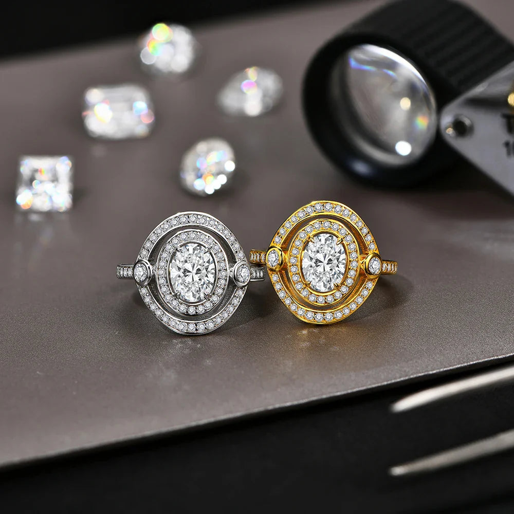 S925 Sterling Silver Moissanite Rings for Women Oval Cut 1.5CT Diamond Engagement Wedding Jewelry Gift With Certificate