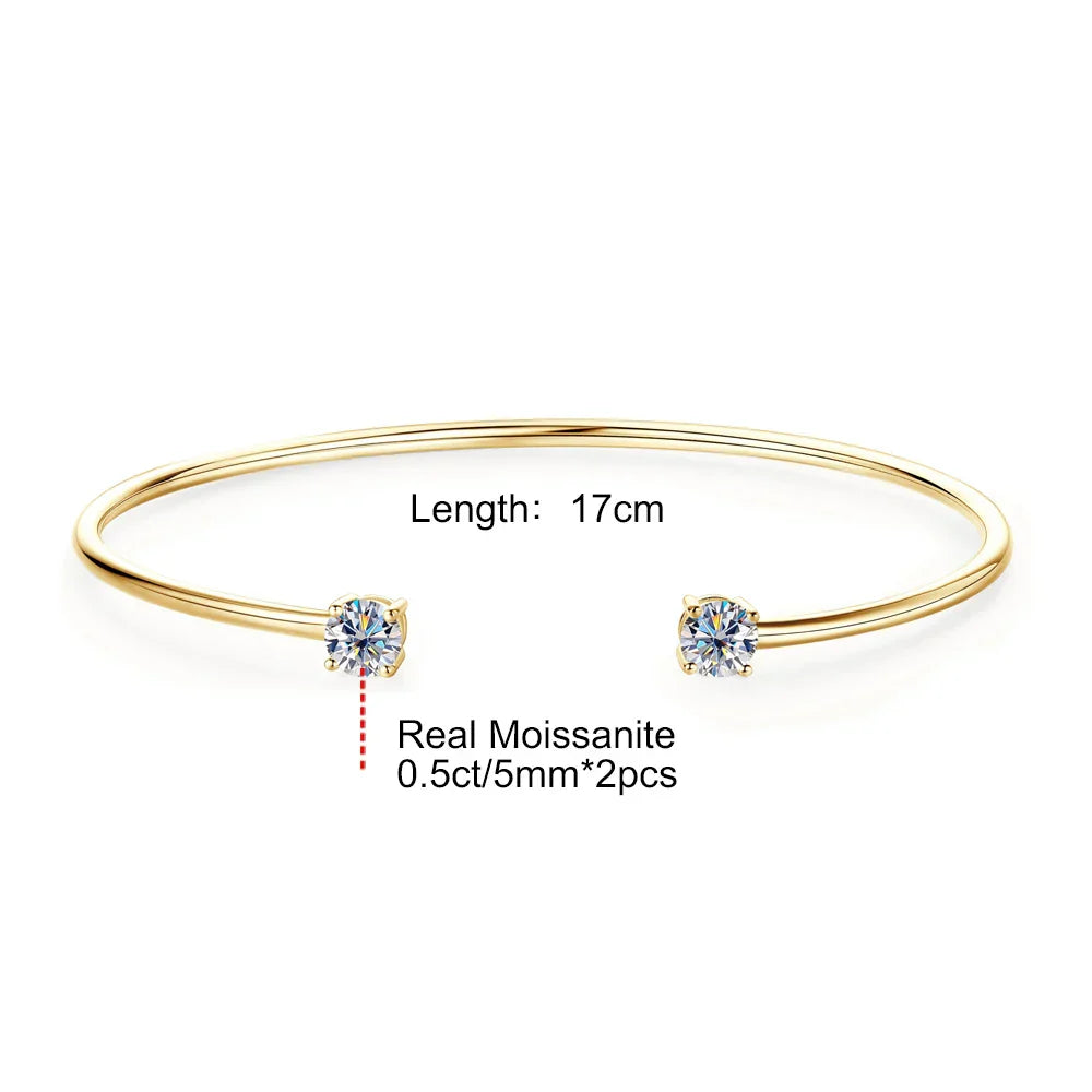 0.5CT Moissanite Bangle Bracelet 18K Gold Plated 925 Sterling Silver Classic Bangle Bezel Set Diamond Bracelet for Women Gifts