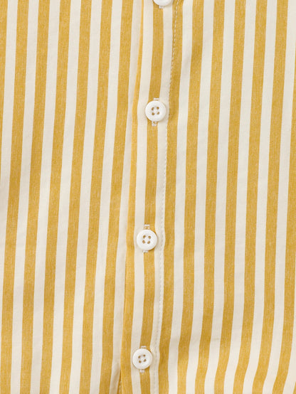 Young Boy Striped Stand Collar Short Sleeve Shirt And Shorts Set