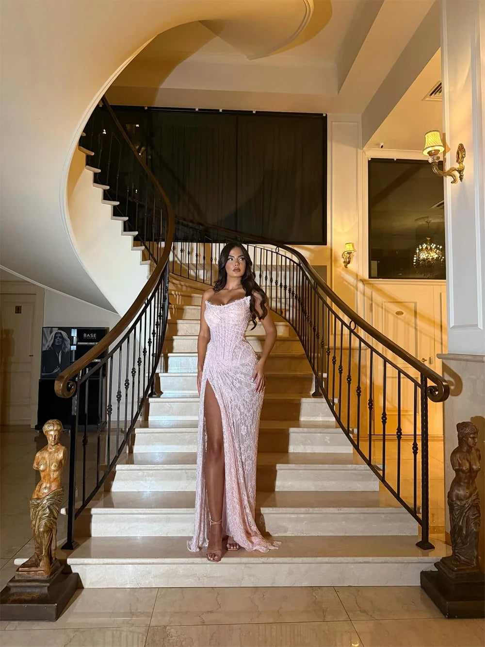 Customized Pink Mermaid Side High Split Pleats Prom Dress Sleeveless Vestidos De Noche Floor-Length Formal Evening 2025