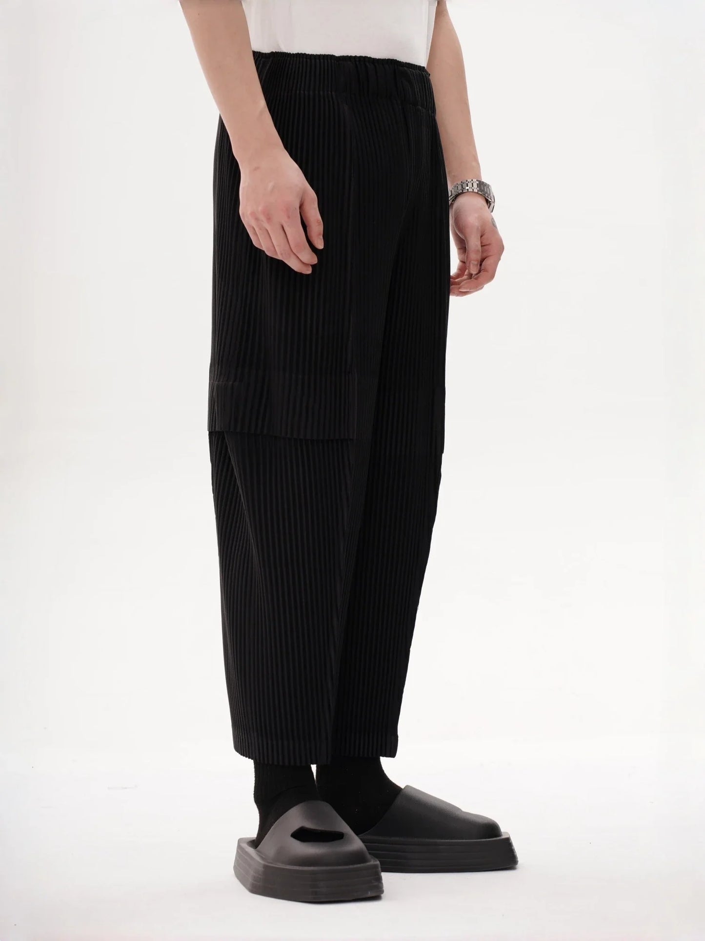 Pleated Cargo Pants Men Loose Fit Nine-Point Trousers Fashion Casual Streetwear Hip Hop Pants