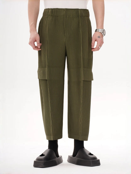 Pleated Cargo Pants Men Loose Fit Nine-Point Trousers Fashion Casual Streetwear Hip Hop Pants