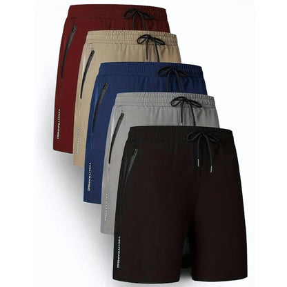 Men's Five-Piece Shorts, Sports, Fitness, Swimming, with Zipper Pockets, Quick-Drying, Casual, Breathable, Drawstring Shorts, Suitable for Summer Outdoor Sports, Fitness Training, Home Leisure, Beach Vacation