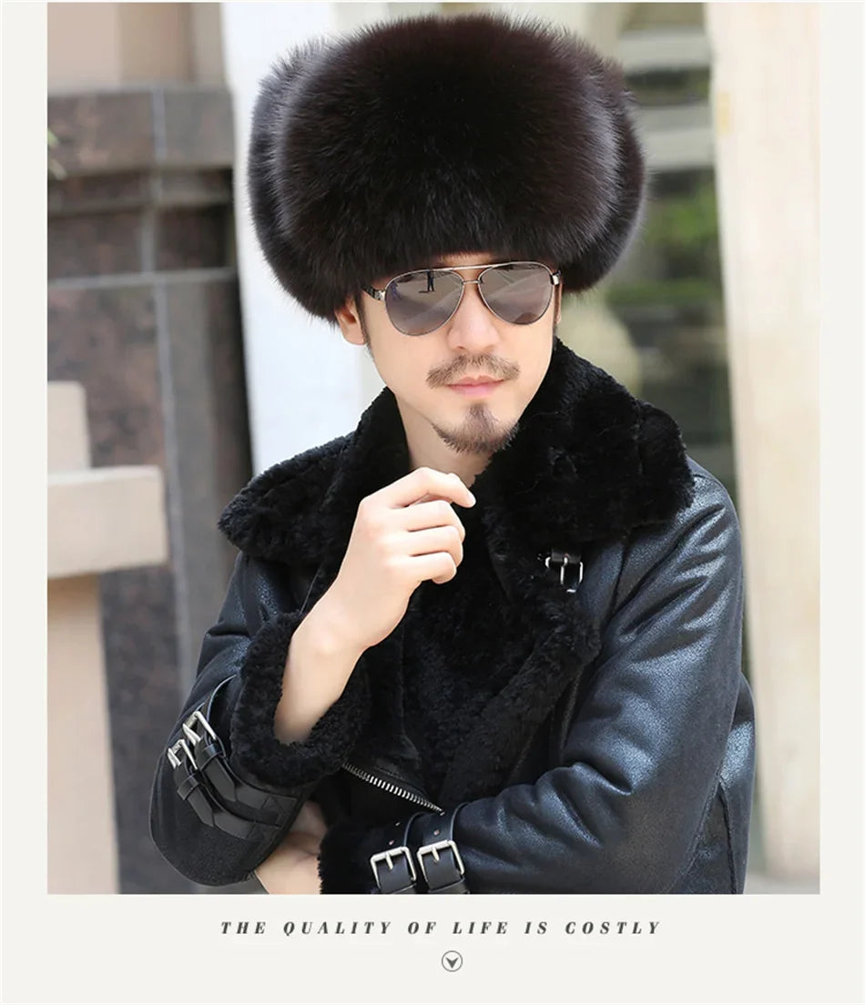 2024 Winter Hat Men Trapper Russian Sliver Fox Hat Ushanka Mens Hats Fashion Raccoon Fur Hats Caps Ski Hat Bomber Real Fur Hat