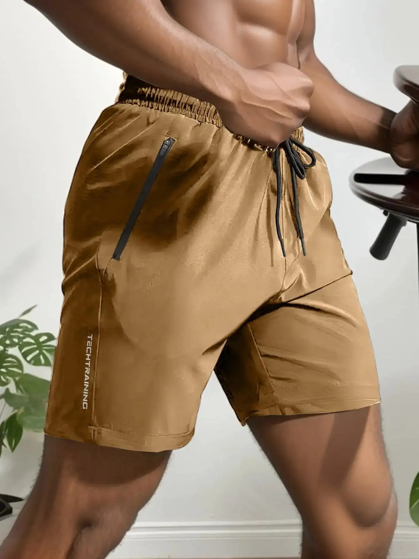 Men's Five-Piece Shorts, Sports, Fitness, Swimming, with Zipper Pockets, Quick-Drying, Casual, Breathable, Drawstring Shorts, Suitable for Summer Outdoor Sports, Fitness Training, Home Leisure, Beach Vacation