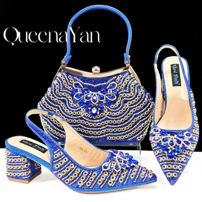 Dazzling Dreams: Full Rhinestone High Heels and Coordinated Bag for Timeless Style