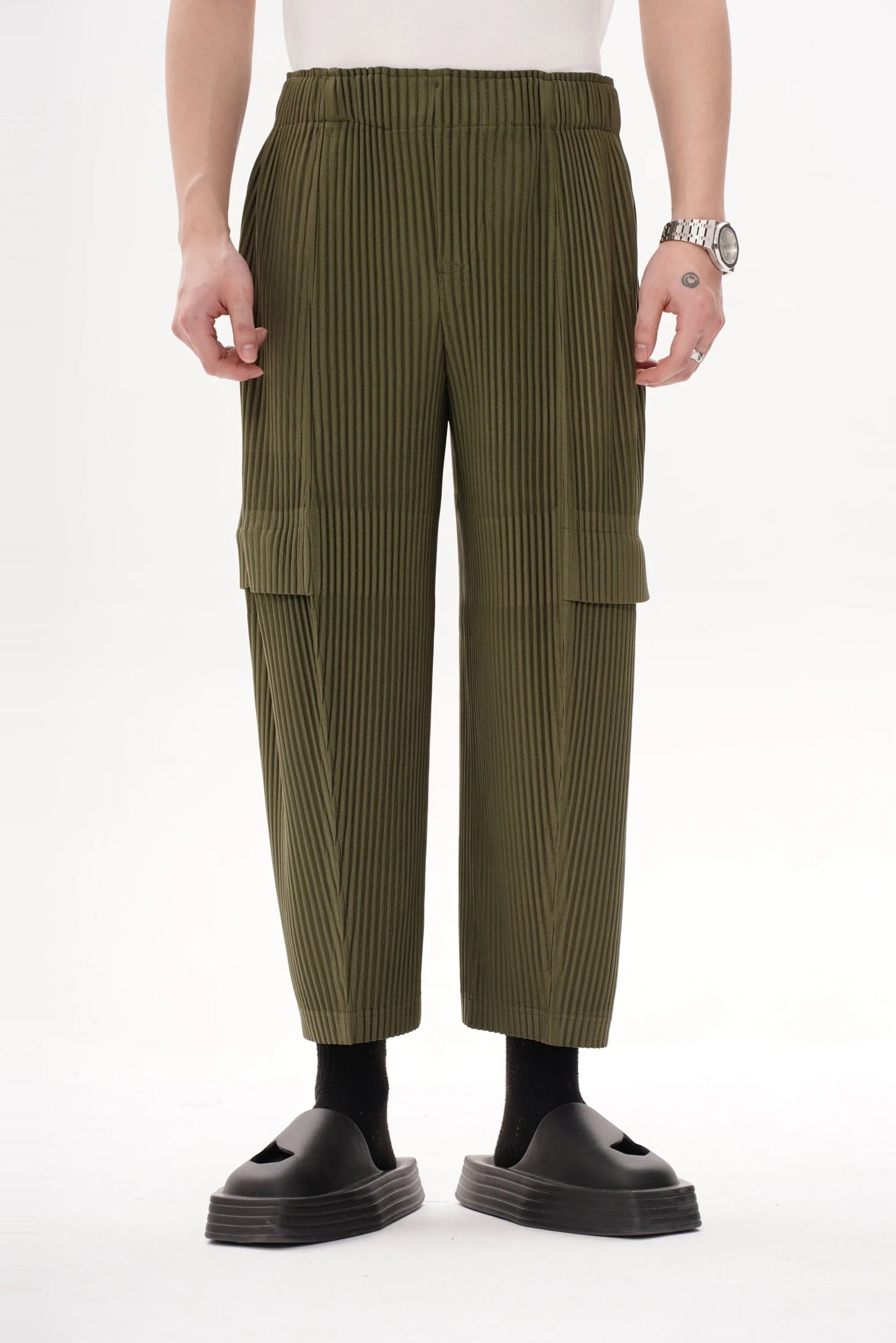 Pleated Cargo Pants Men Loose Fit Nine-Point Trousers Fashion Casual Streetwear Hip Hop Pants