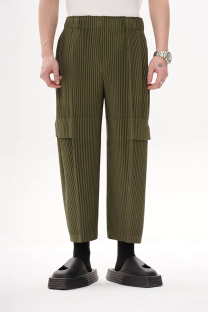 Pleated Cargo Pants Men Loose Fit Nine-Point Trousers Fashion Casual Streetwear Hip Hop Pants