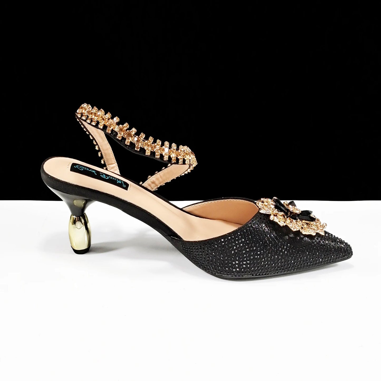 2024 Party Perfection: Rhinestone-Embellished Heels and Gold Mini Bag for Elegant Nights