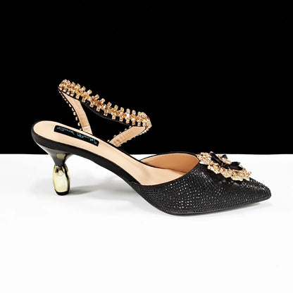 2024 Party Perfection: Rhinestone-Embellished Heels and Gold Mini Bag for Elegant Nights