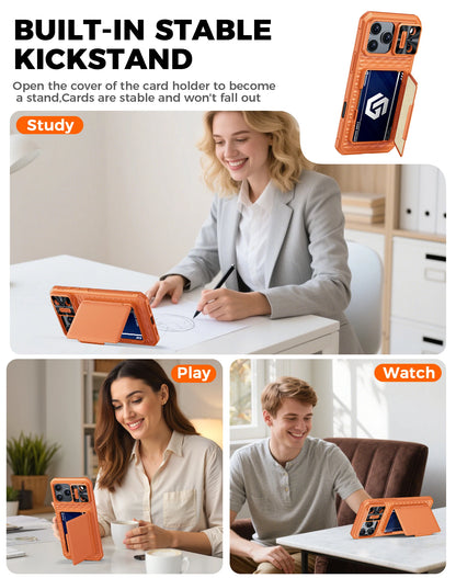 For iPhone 17 Pro Max Case,Wallet - Full Body Protective with Card Holder (4 Cards) Camera Cover & Kickstand-Orange