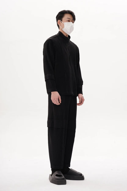 Pleated Cargo Pants Men Loose Fit Nine-Point Trousers Fashion Casual Streetwear Hip Hop Pants
