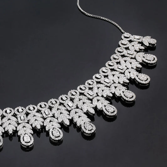 2025 Hot Sale Bridal Wedding Jewelry Sets for Women 4 Pieces Wedding Party Zirconia Necklace Bracelet with Adjustable Chain