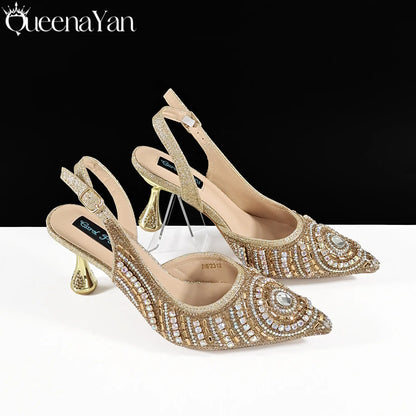 Nigerian Party Shoes Only shoes OR with bag set in Green  High Heel, Elegant Matching for Weddings & Special Occa