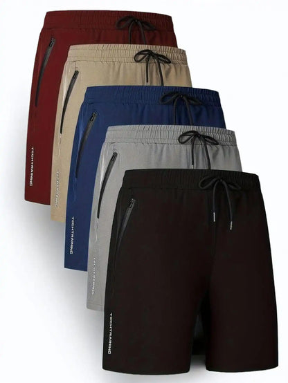 Men's Five-Piece Shorts, Sports, Fitness, Swimming, with Zipper Pockets, Quick-Drying, Casual, Breathable, Drawstring Shorts, Suitable for Summer Outdoor Sports, Fitness Training, Home Leisure, Beach Vacation