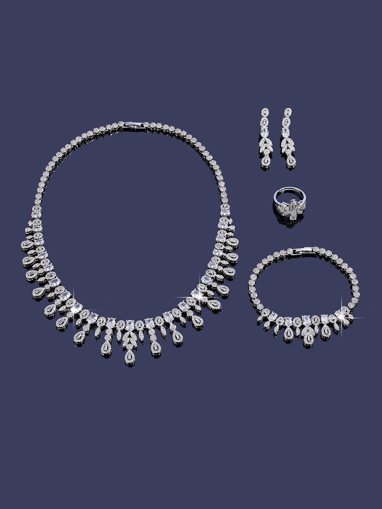 4pcs Bridal Cubic Zirconia Jewelry Sets For Women Party Luxury Dubai Nigeria CZ Crystal Wedding Jewelry Sets
