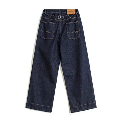 Women’s Loose Straight Leg Denim Jeans  Casual Pants with Paris Buckle Wide Leg Autumn Vintage Trousers
