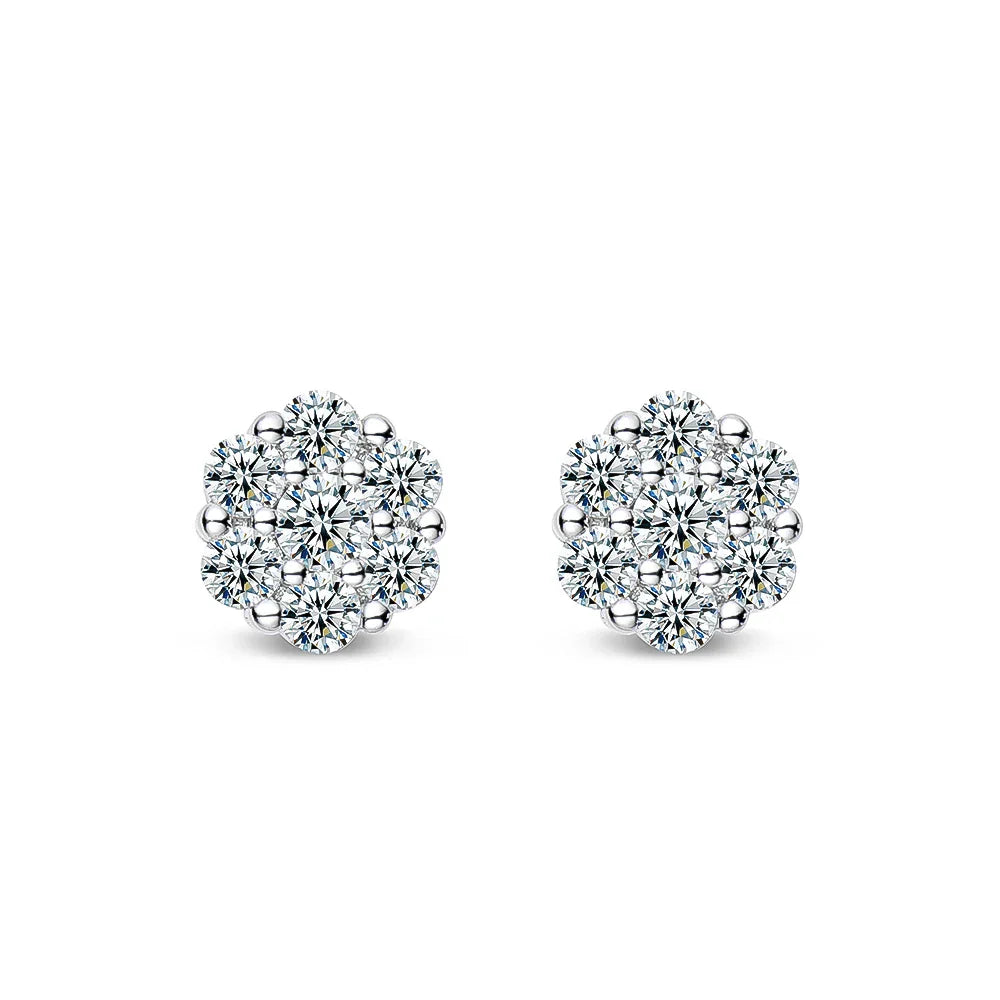 Moissanite Stud Earrings 18k White Gold Plated Sterling Silver D VVS1 Round Lab Diamond Ear Studs For Women Men
