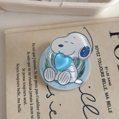 Ins Plaid Kawaii Snoopy Magnetic Phone Case for iPhone 17 Pro 13 14 15 16 Pro Max Cover With Magsafe Stand Cute Shockproof Funda