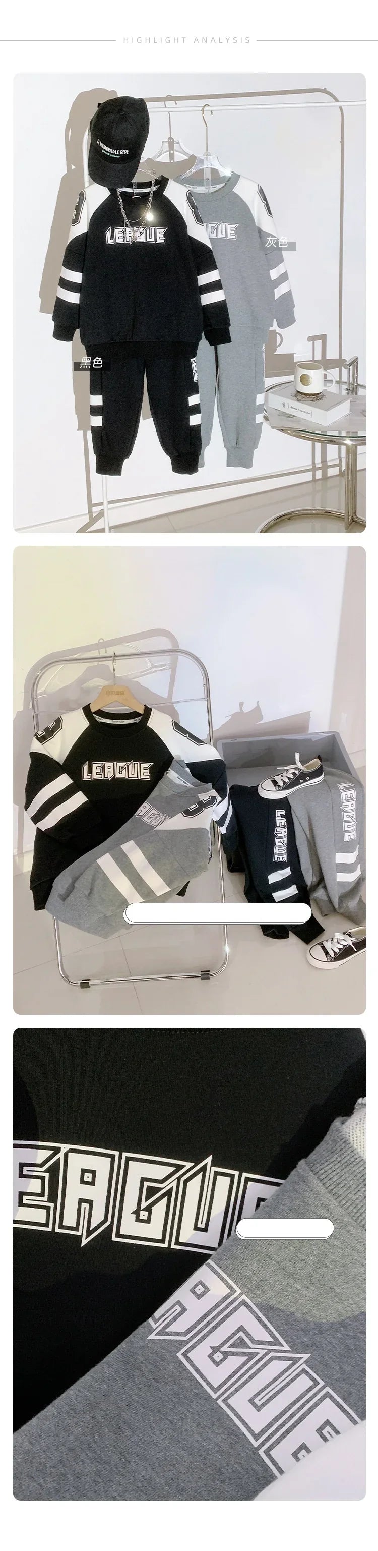 Boys Contrast Alphabet Sweatshirt+Sweatpant School Kids 2PCS Tracksuit Child Jogger Outfit Student Active Workout Set 3-14 Yr