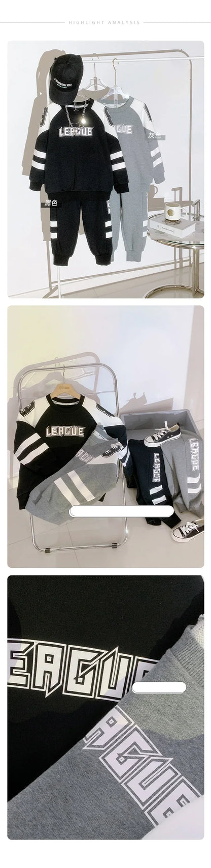Boys Contrast Alphabet Sweatshirt+Sweatpant School Kids 2PCS Tracksuit Child Jogger Outfit Student Active Workout Set 3-14 Yr