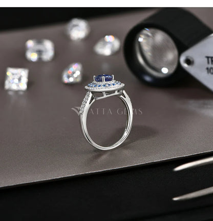 Blue Moissanite Women Rings Oval Cut 1.0CT Real S925 Sterling Silver Jewelry For Wedding Engagement Ring With Certified