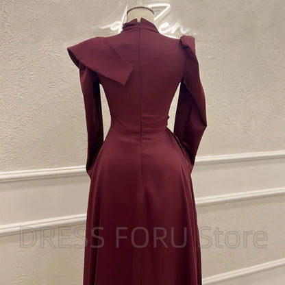 Elegant High Neck Muslim Evening Dress with Beaded Long Sleeve Pleat A-Line Floor Length Women Party Banquet Custom Zipper Gowns