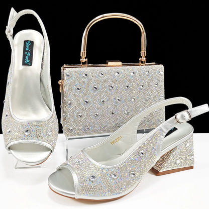 Square Heel Shoes! Hand-held Three-Dimensional Bag and Shoes Set From the Same Series/Open Toe Shoes and Evening Bag