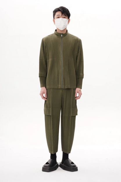 Pleated Cargo Pants Men Loose Fit Nine-Point Trousers Fashion Casual Streetwear Hip Hop Pants