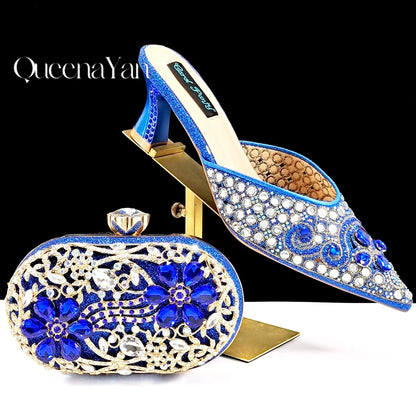 2025 INS FANTATIC BLUE Rhinestone-encrusted Sex Ladies Shoes / MATCHING  SPARKING MINI BAG (SPECIAL COLLECTION)