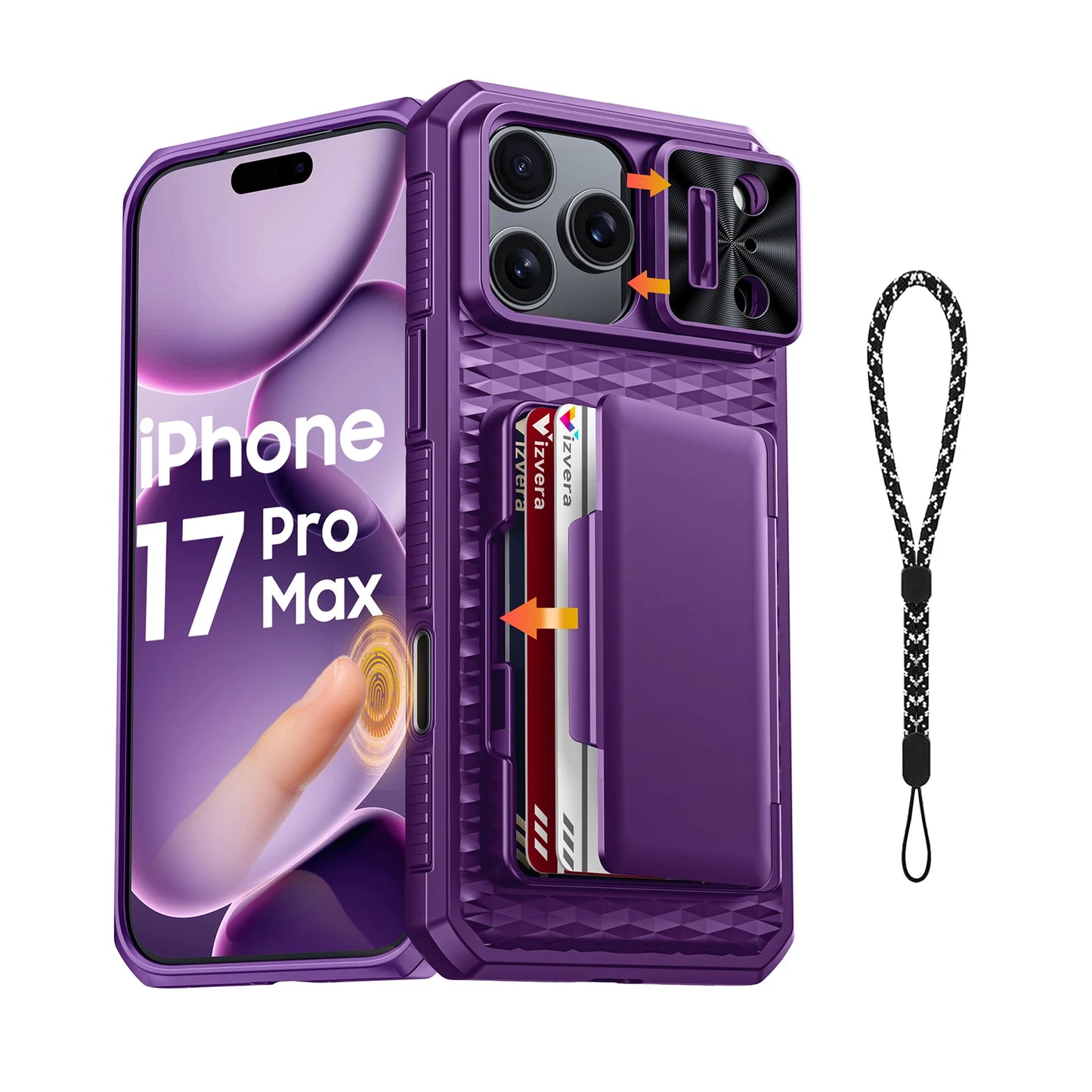 For iPhone 17 Pro Max Case,Wallet - Full Body Protective with Card Holder (4 Cards) Camera Cover & Kickstand-Orange