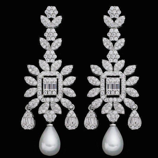 Elegant Pearls CZ Zirconia Bridal Jewelry Set For Women 4PCS Adjustale Chain 2024 Bride Wedding Party Jewellery