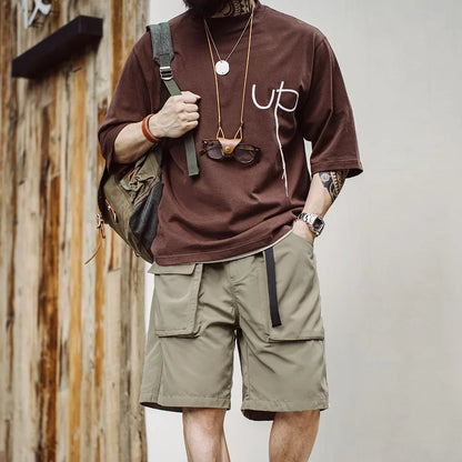 Outdoor Lightweight Functional Solid Shorts Quick Drying Pants Anti Wrinkle Large Pockets Casual Pants for Men's Summer