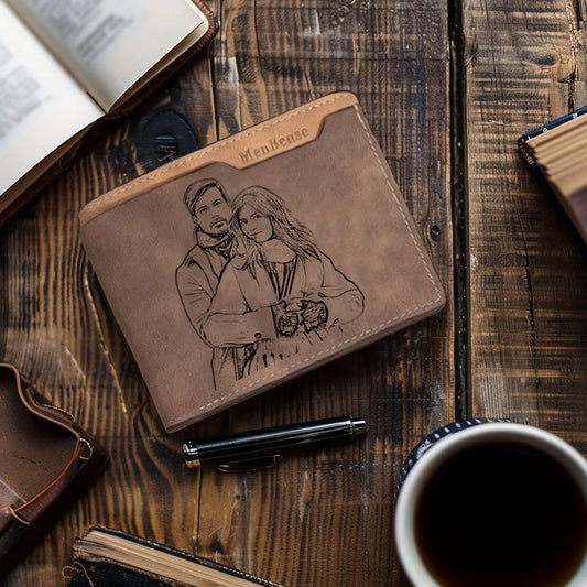 Portefeuille photo personnalisé pour hommes, portefeuille gravé personnalisé, cadeau de fête des Pères pour papa, cadeau d'anniversaire de mariage et d'anniversaire.