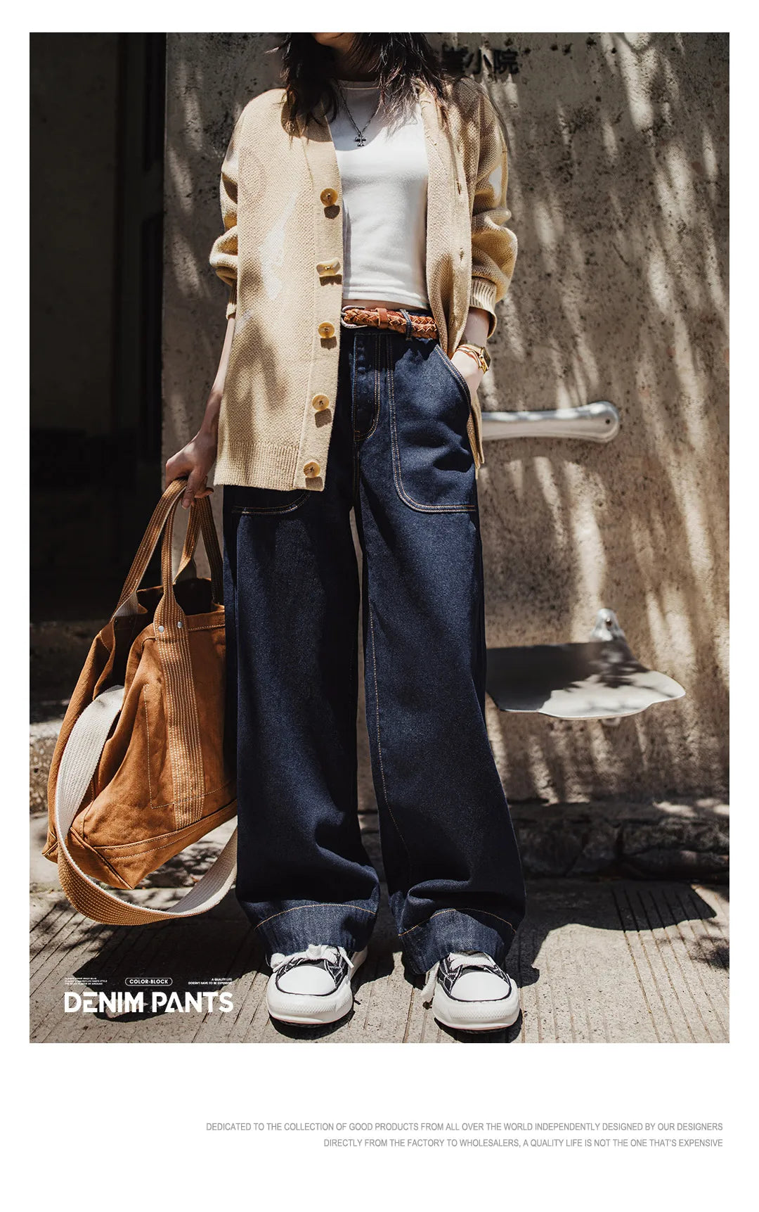 Women’s Loose Straight Leg Denim Jeans  Casual Pants with Paris Buckle Wide Leg Autumn Vintage Trousers