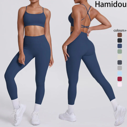 Yoga Suit Sports Set Gym Seamless High Impact Sports Bra Women's High Waist and Hips Tight Peach Buttocks Pants Womens Sportswea