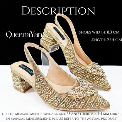 Dazzling Dreams: Full Rhinestone High Heels and Coordinated Bag for Timeless Style